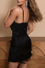 Low Cut V-Neck Sling Fringe Dress