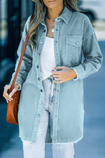 Mittellange, übergroße Cord-Hemdjacke mit Knöpfen