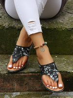 Tongs compensées florales brodées