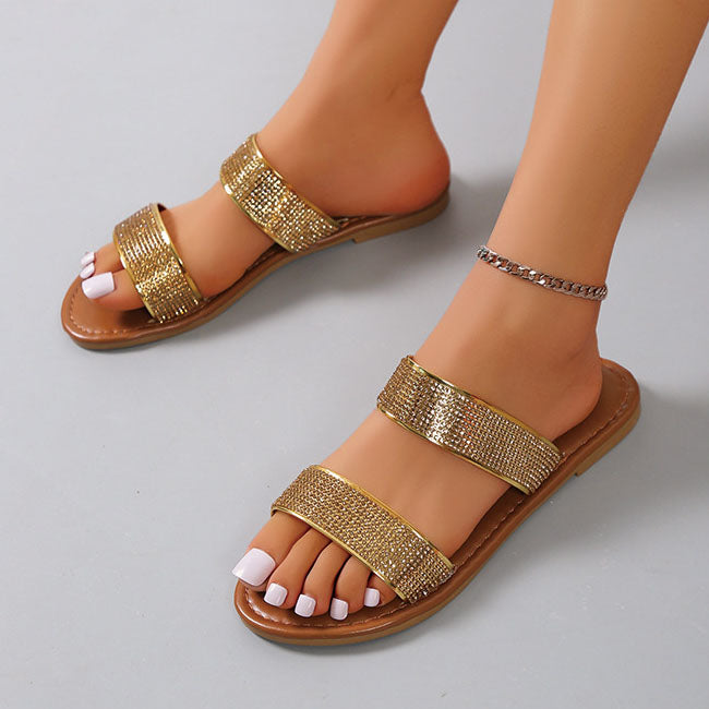 Pantoufles plates chics à paillettes brillantes