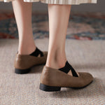 Low Cross Lace Up Square Toe Mary Janes Shoes