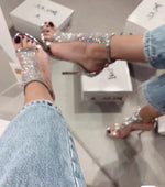 Synthetische Diamant-Ausschnitt-Fischmaul-Sandalen mit hohem Absatz