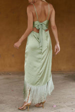 Fringed Asymmetrical Strappy Backless Dress