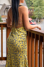 Floral Suspender Split open back Dress