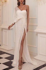 One Shoulder Irregular Sequin Maxi Dress