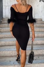 One-shoulder Plush Half-sleeved Dress