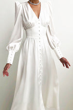 Elegant Lantern Sleeves Satin Dress