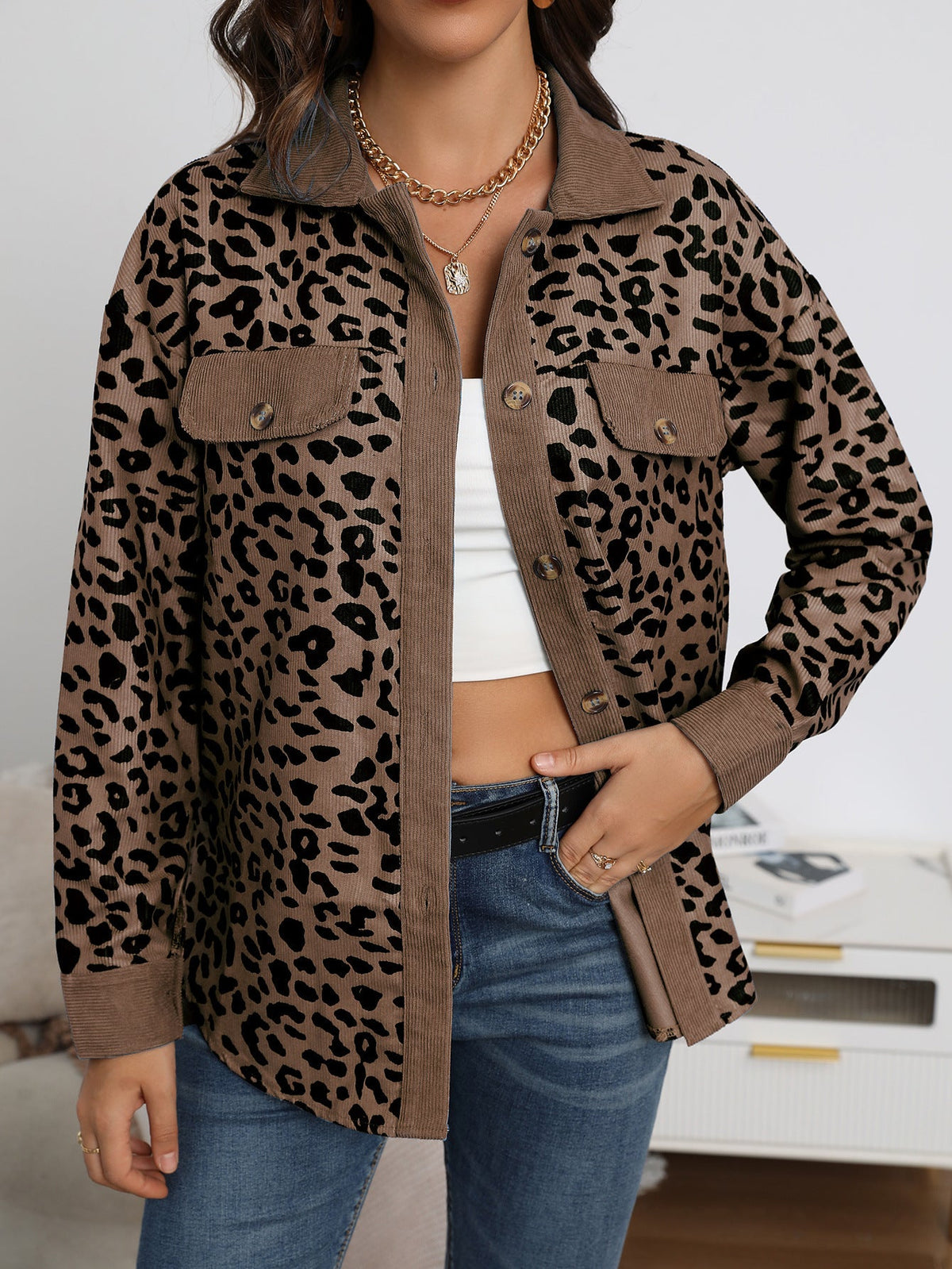 Best Of You Leoparden-Cord-Jacke