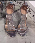 Synthetische Diamant-Ausschnitt-Fischmaul-Sandalen mit hohem Absatz