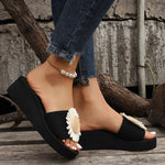Sunflowers Black Wedge Slippers