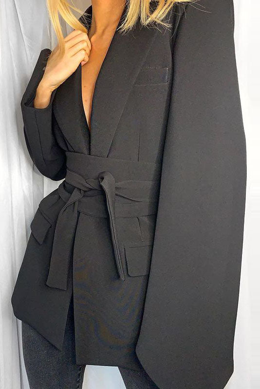 Solid Color Belted Tunic Jacket