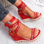 Studded Cross-strap Wedge Sandals
