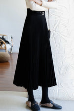 Solid Color Pleated Wool Pleated Skirt