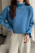 Pull à volants champignon à demi-col roulé