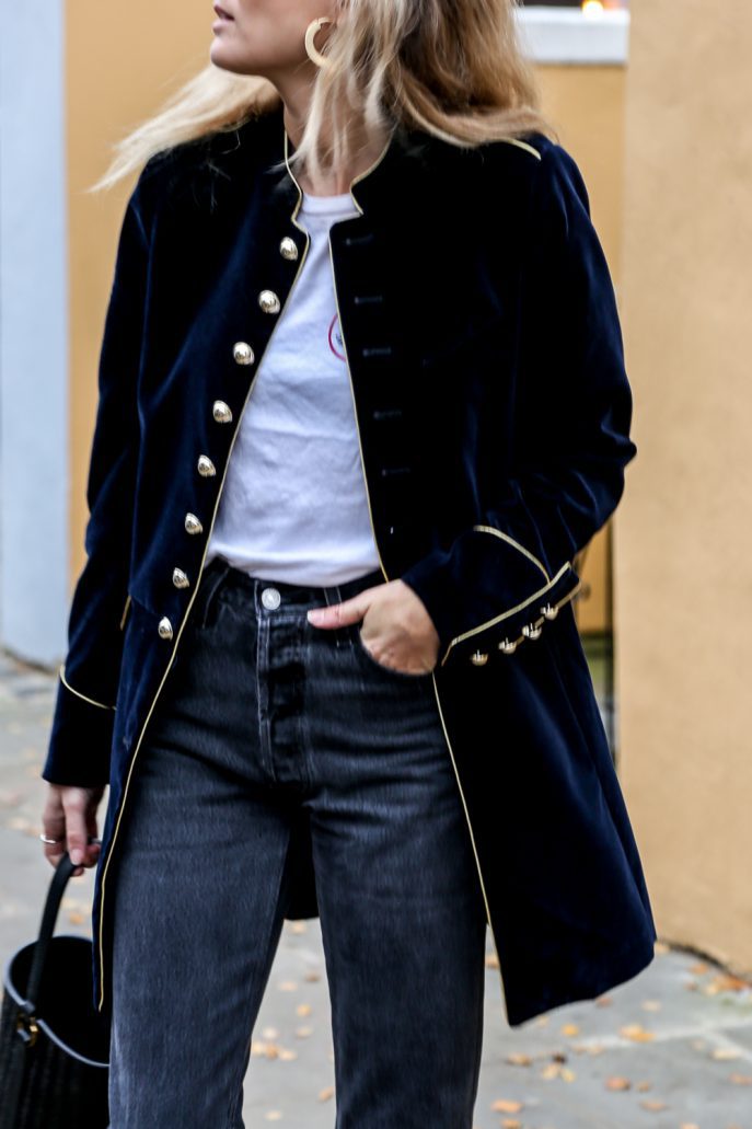 Thermo-Samt-Patchwork-Jacke mit mehreren Knöpfen