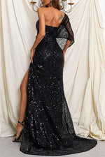 One Shoulder Irregular Sequin Maxi Dress