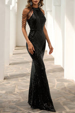 Tassel Sequins Fishtail Maxi Gown Dress