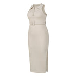 Turn-down Collor Sleeveless Knitted Bodycon Dress