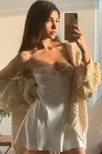 Solid Color Backless Sling Lace Dress