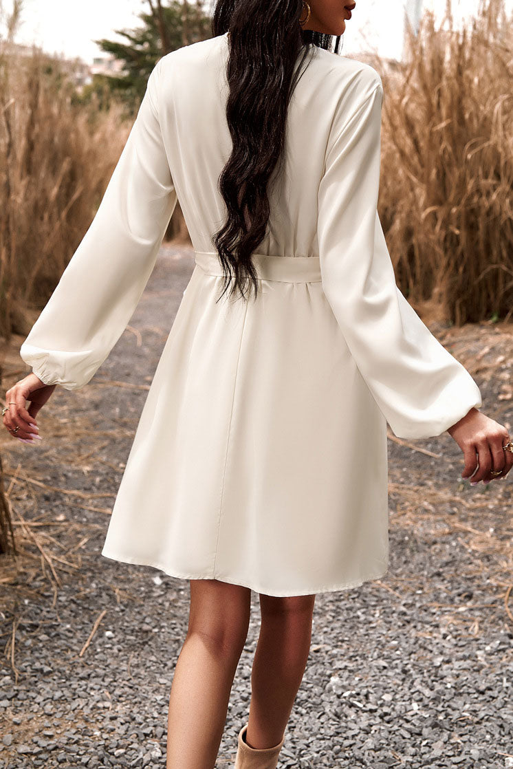 Elegant Spliced V-neck Long Sleeve Dress