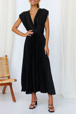 Ruched Sleeveless Low V-Neck Dress