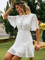 Holiday o-neck Flare sleeves Tassel Mini Dress