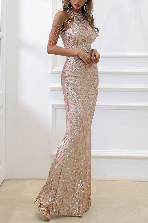Tassel Sequins Fishtail Maxi Gown Dress