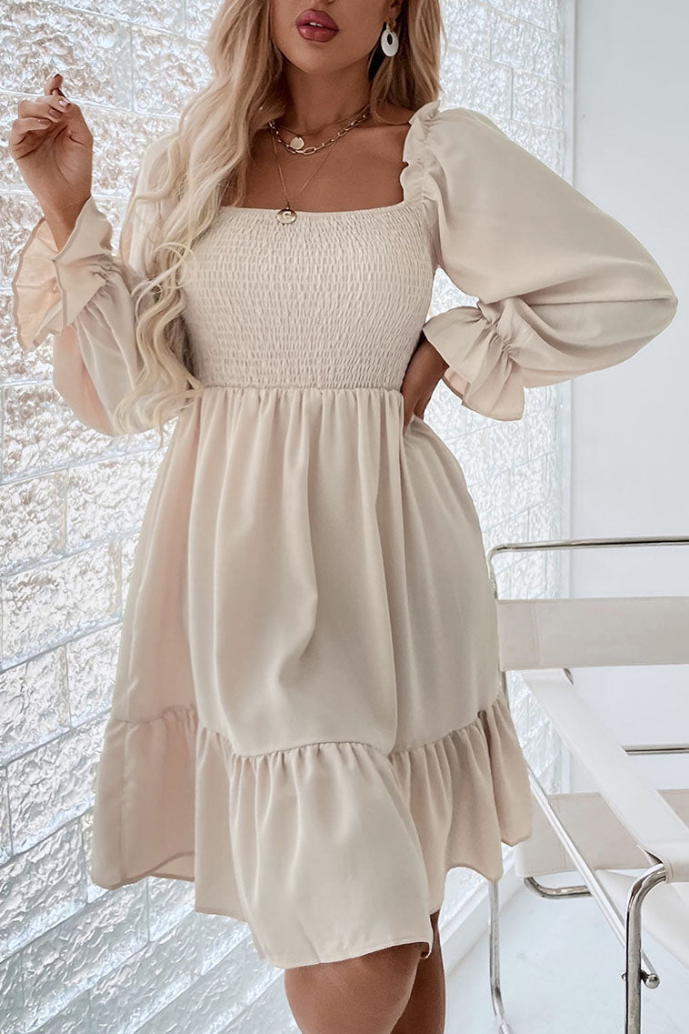 Elegant Square neck High waist Ruffle Dress