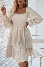 Elegant Square neck High waist Ruffle Dress