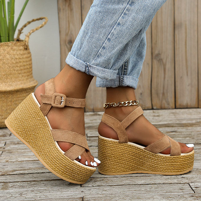 Rubber Sole Buckle Non-slip Peep Toe Sandals