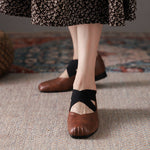 Low Cross Lace Up Square Toe Mary Janes Shoes