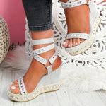 Studded Cross-strap Wedge Sandals