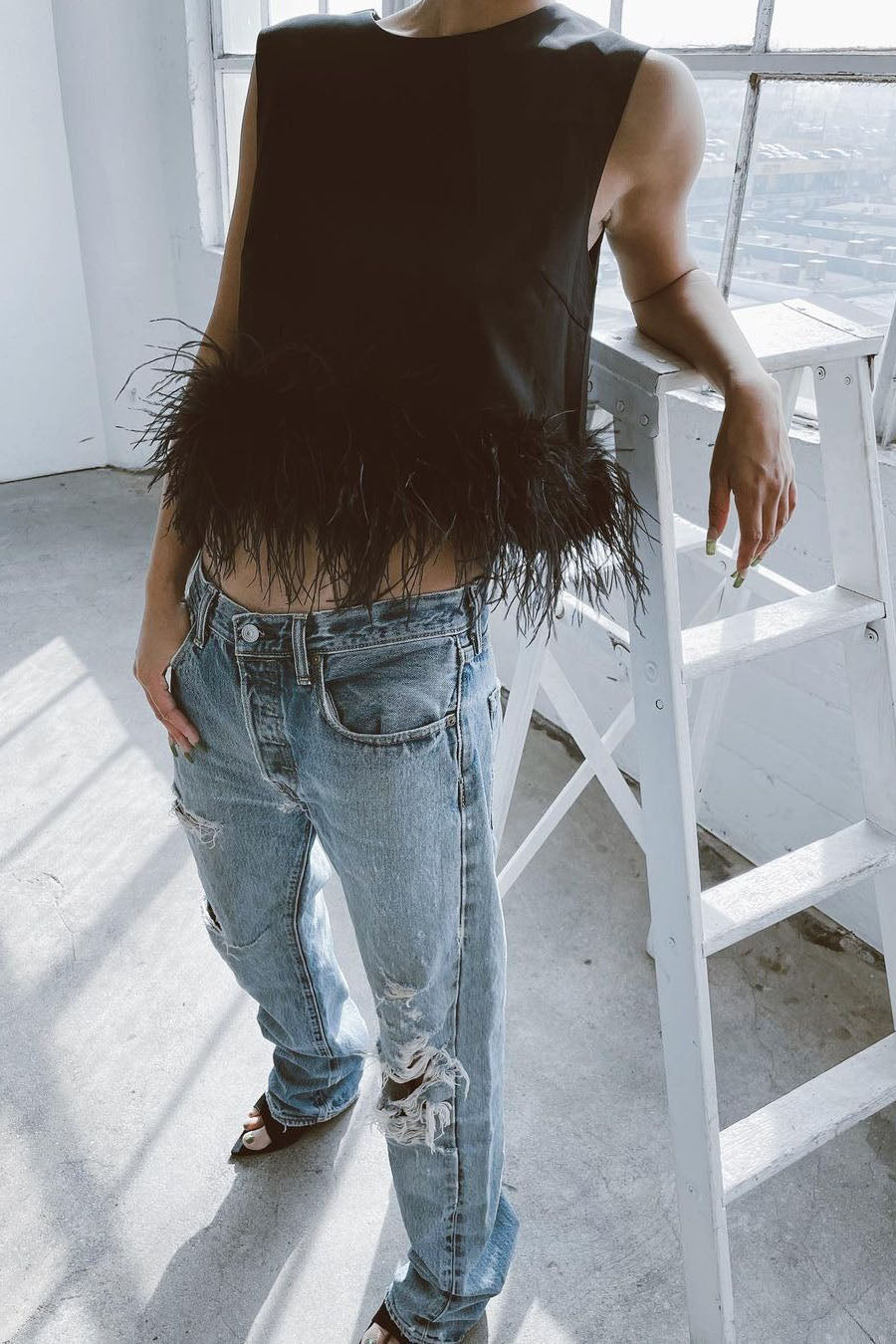 Be The Drama - Chemisier à bordure en plumes