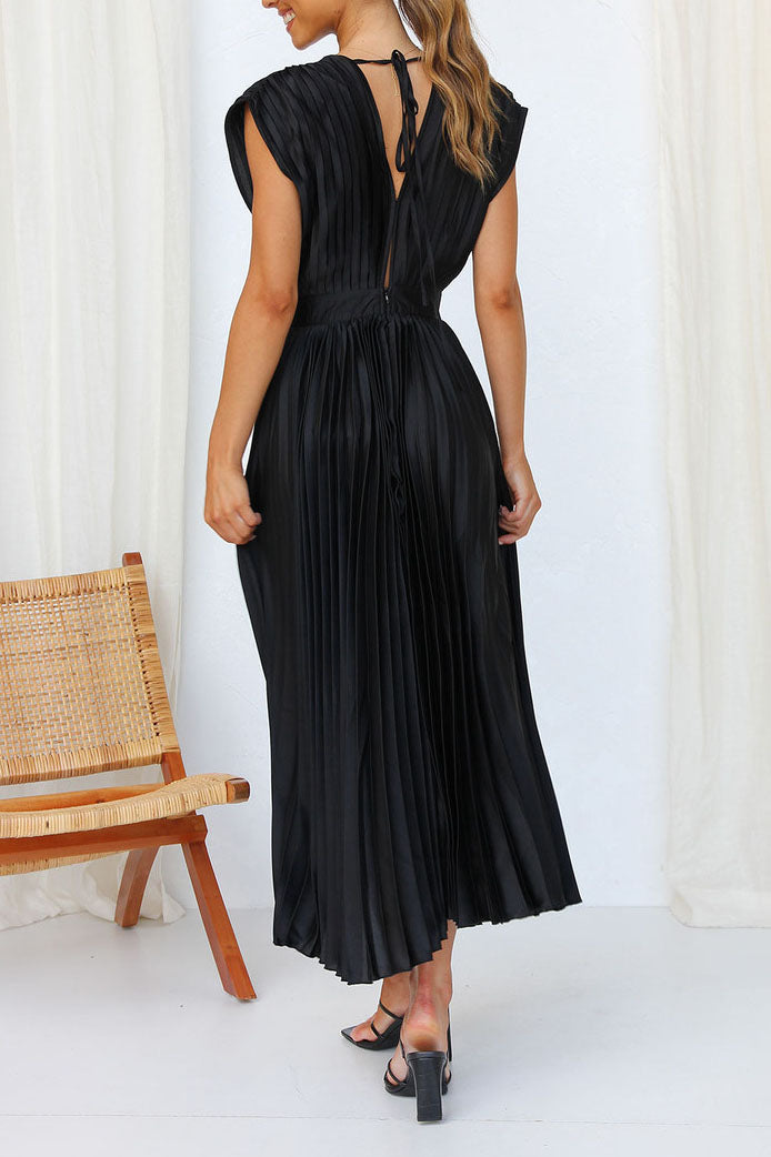 Ruched Sleeveless Low V-Neck Dress