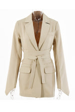 Solid Color Belted Tunic Jacket