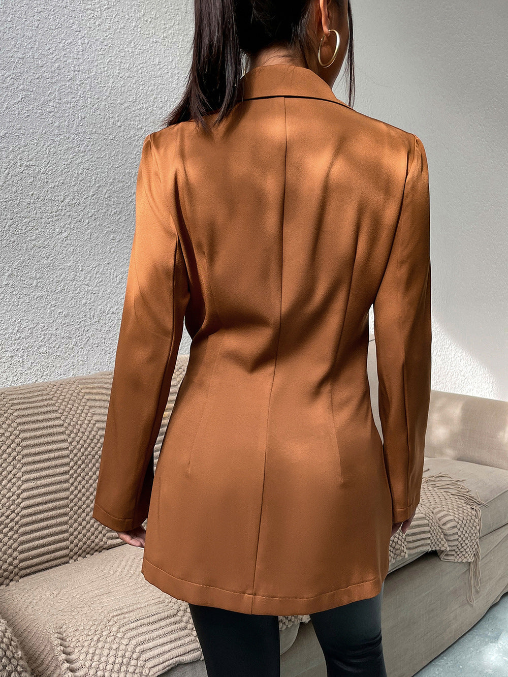 Brauner mittellanger Slim-Fit-Cardigan-Anzug