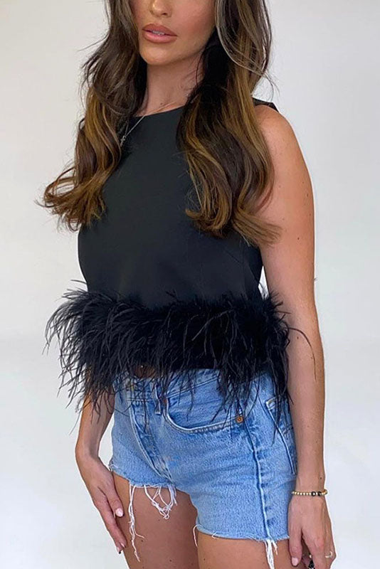 Be The Drama - Chemisier à bordure en plumes