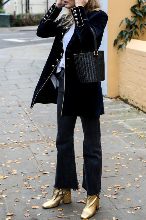 Thermo-Samt-Patchwork-Jacke mit mehreren Knöpfen