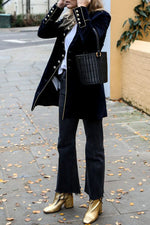 Thermo-Samt-Patchwork-Jacke mit mehreren Knöpfen