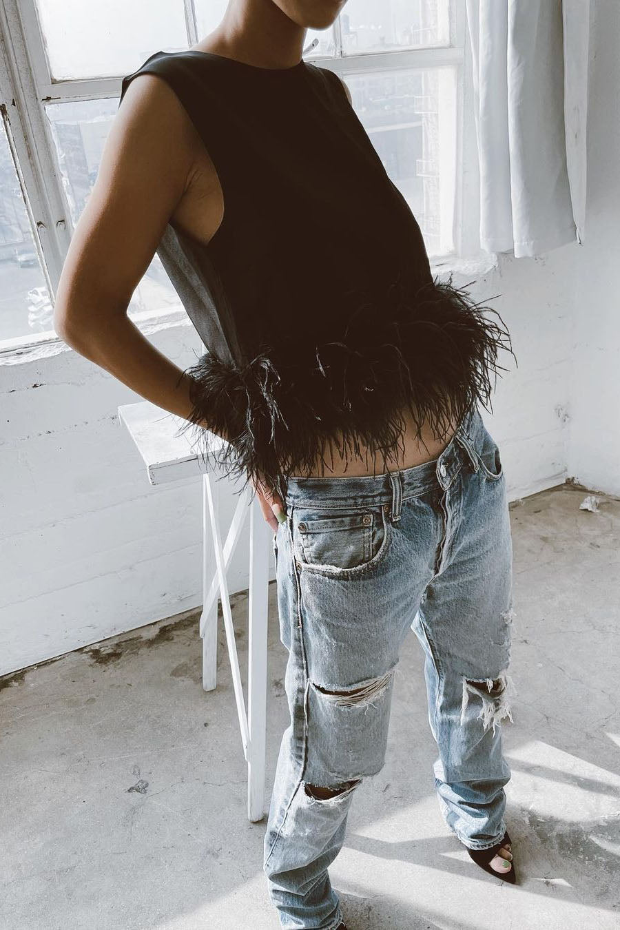 Be The Drama - Chemisier à bordure en plumes