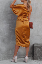 Glam Expectations One Shoulder Satin Drape Dress