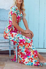 Brilliant Short Sleeve V-Neck Floral Dress