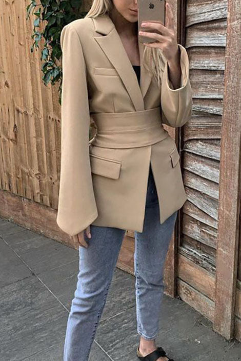 Solid Color Belted Tunic Jacket