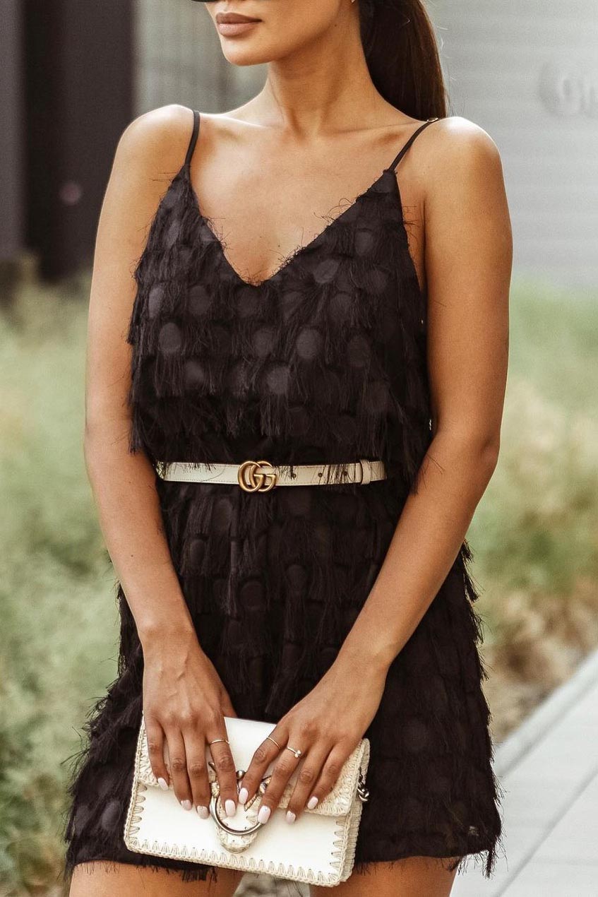 Deep V Halter Fringed Dress