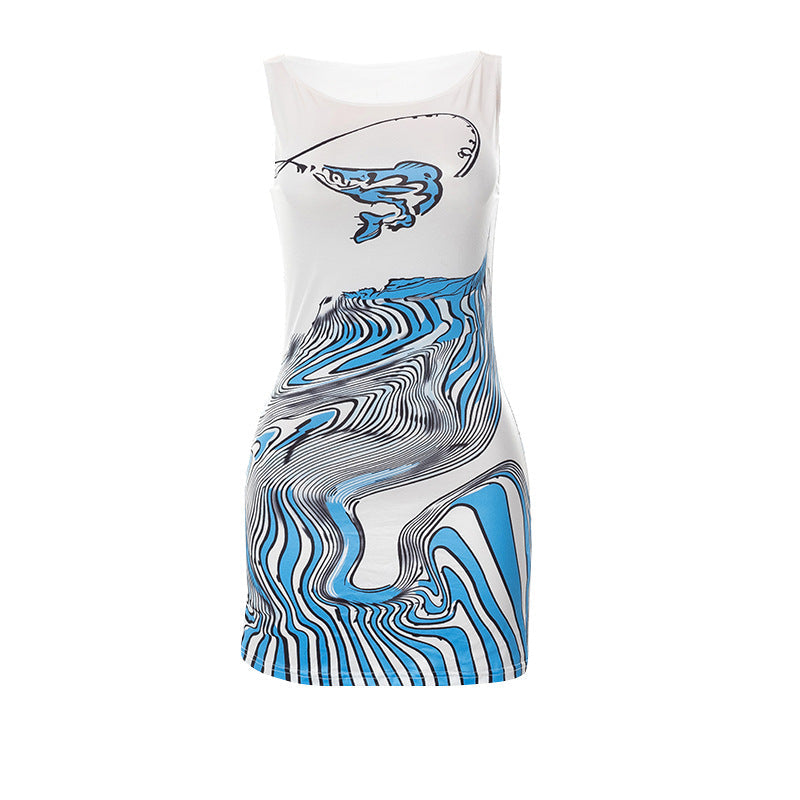 Ärmelloses, schmal geschnittenes Hüftkleid mit Print