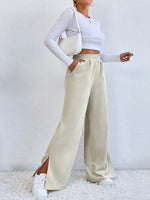 High Waist Solid Corduroy Panel Slit Hem Pants