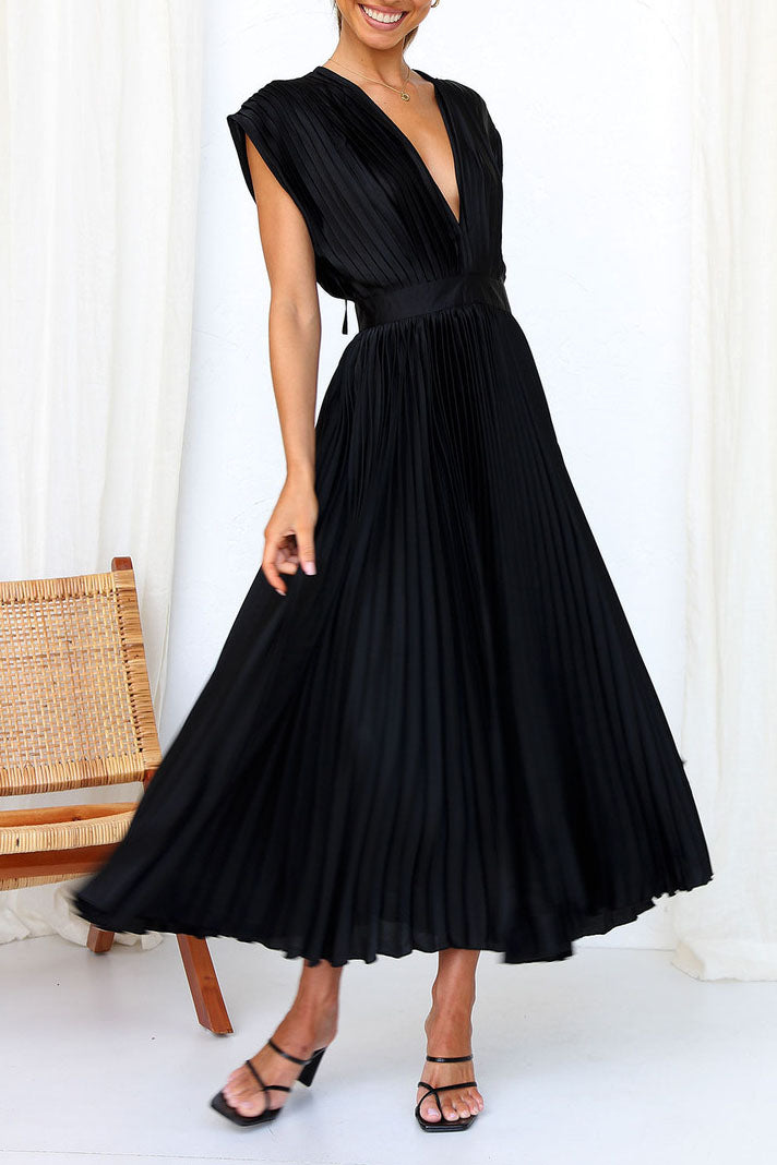 Ruched Sleeveless Low V-Neck Dress