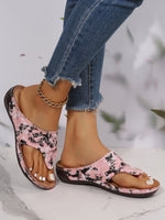 Tongs compensées florales brodées