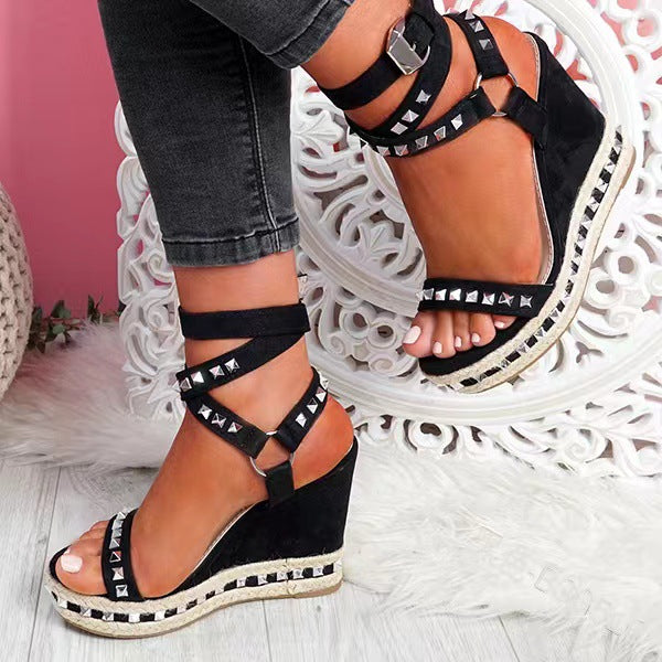 Studded Cross-strap Wedge Sandals