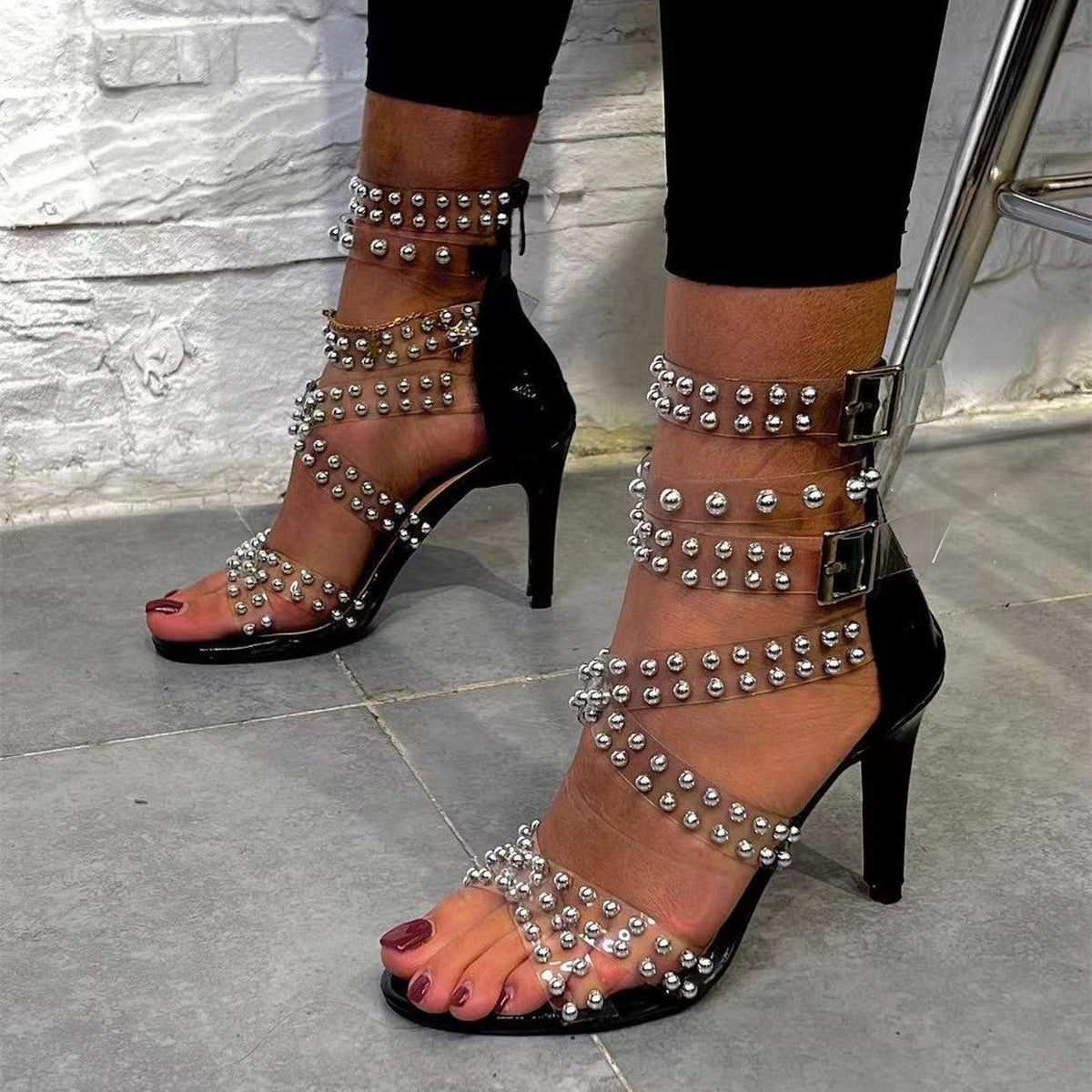 Stiletto Stud Open toe Back Zipped Roman Sandals
